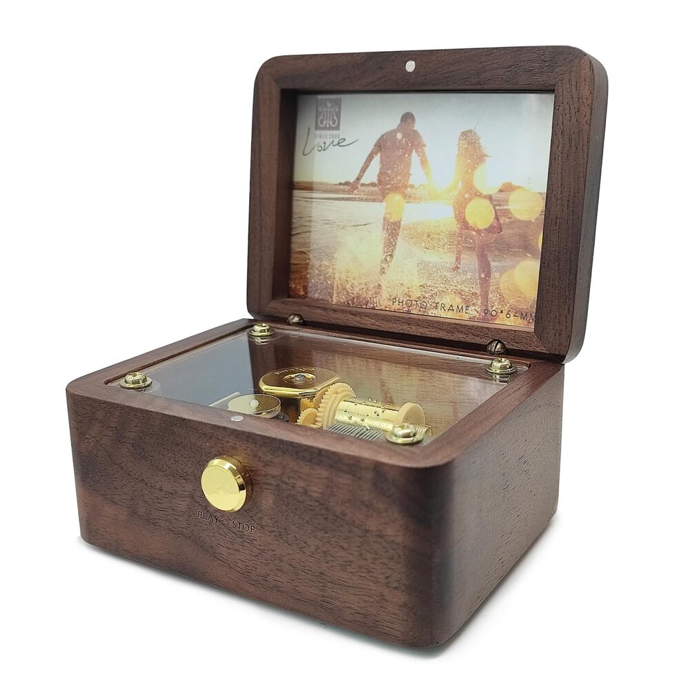 3816 Personalized Music Box with Your Photo, Wind Up Natural Wooden Music